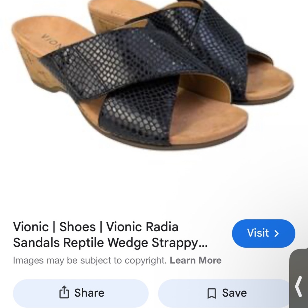 Vionic Black and Tan Wedge Sandals with Criss-Cross Straps